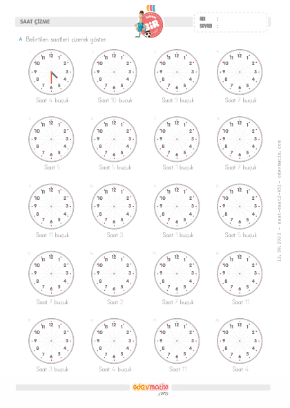 1.Sınıf Saat Çizme(1) Etkinliği