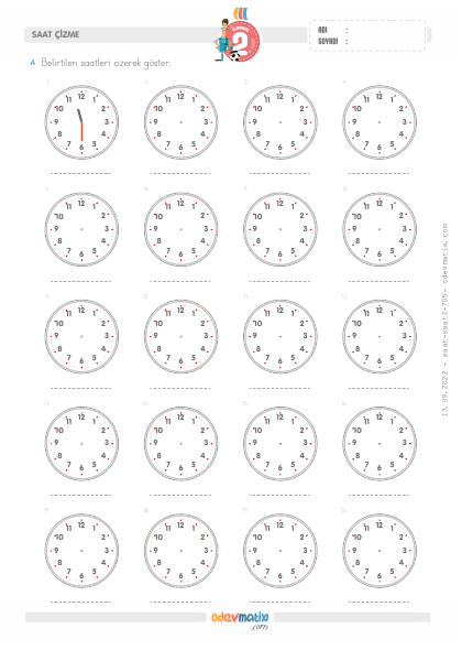 2.Sınıf Saat Çizme (Yarım Saat Aralıklı)(2) Etkinliği