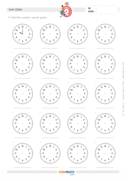 2.Sınıf Saat Çizme (Yarım Saat Aralıklı)(3) Etkinliği