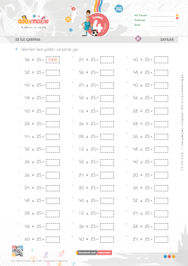 4.S�n�f 25 ile K�sa Yoldan �arpma -1 Etkinli�i