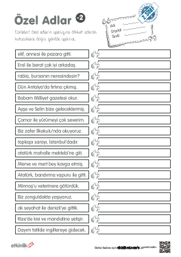 2.S�n�f �zel Adlar -2 Etkinli�i